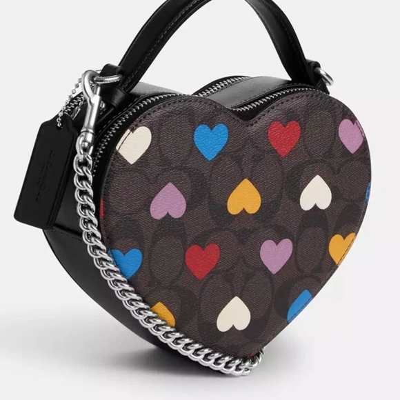 Coach NWT Heart Crossbody Silver/ Metallic Hearts CPO22 - Picture 1 of 7